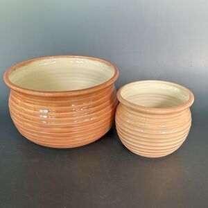 Scioto Ceramics Pink Ribbed Planters Mid Century Art Deco Style Vtg Set of 2